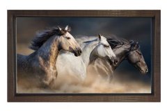 Vahşi Atlar Tablosu Kahverengi Ahşap Çerçeve - 70x100
