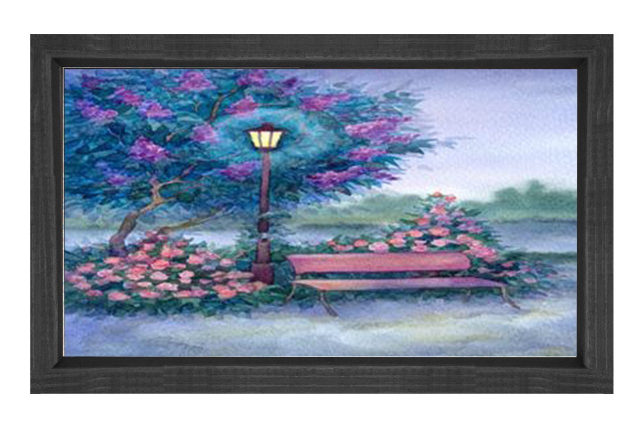 Çiçekler Ve Sokak Lambası Tablosu Siyah Ahşap - 40x60