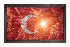 Çanakkale Savaşı Türk Bayrağı Tablosu Kahverengi Ahşap Çerçeve - 45x30