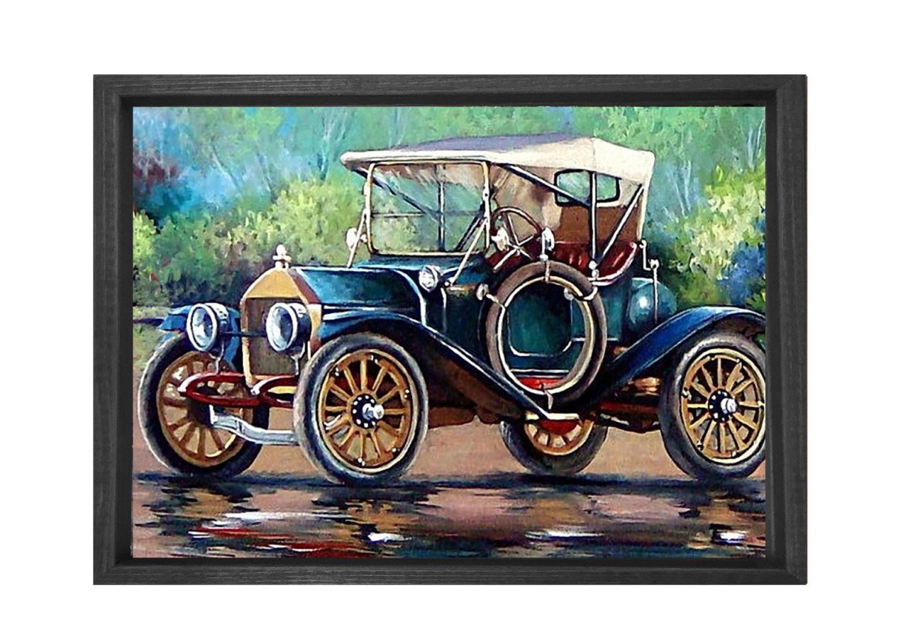 Old Car Tablosu Siyah Ahşap - 45x30
