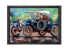 Old Car Tablosu Siyah Ahşap - 45x30