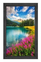 Göl Kıyısı ve Çiçekler Tablosu Siyah Ahşap Çerçeve - 50x70
