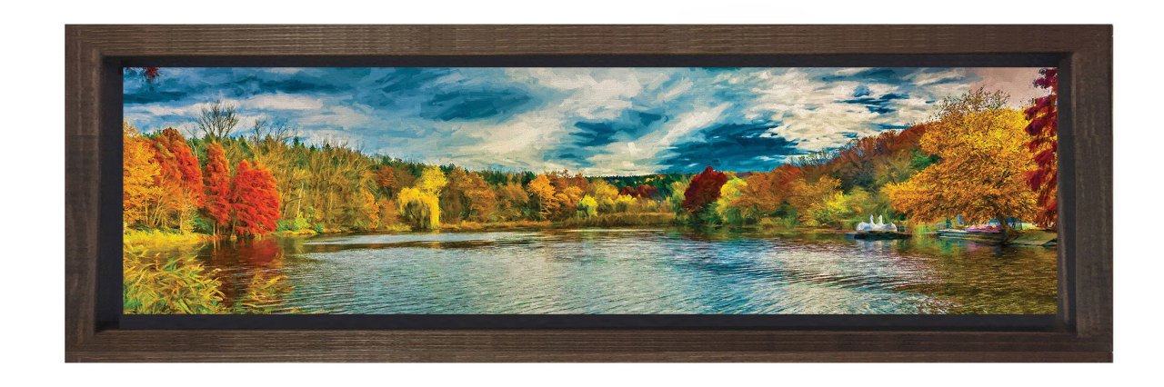 Ağaçlı Göl Tablosu Kahverengi Ahşap Çerçeve - 150x50