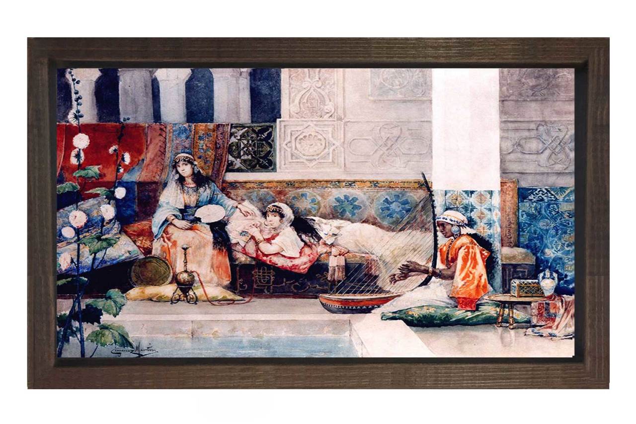 Harem Kadınları Tablosu Kahverengi Ahşap - 50x70