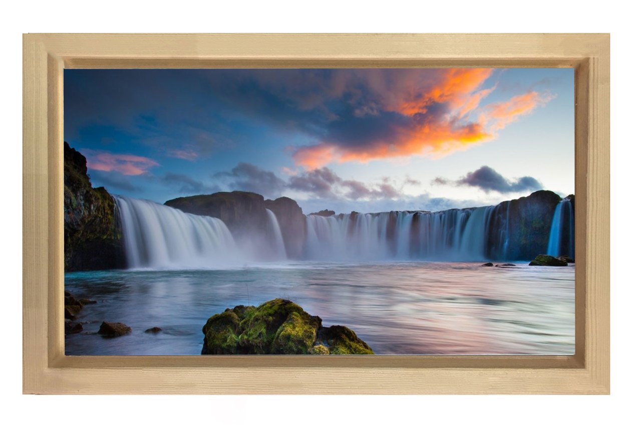 Gökyüzü Ve Şelale Manzarası Tablosu Naturel Ahşap Çerçeve - 45x30