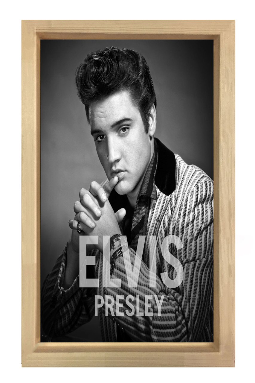 Elvis Presley Siyah Beyaz Tablosu Naturel Ahşap Çerçeve - 40x60