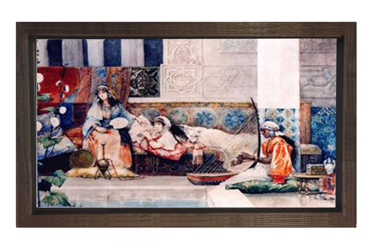 Harem Kadınları Tablosu Kahverengi Ahşap - 50x90