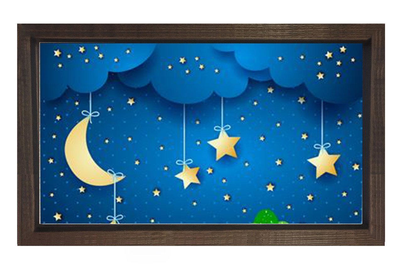 Gece Yıldızları Ve Ay Tablosu Kahverengi Ahşap Çerçeve - 45x30