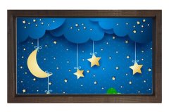 Gece Yıldızları Ve Ay Tablosu Kahverengi Ahşap Çerçeve - 45x30