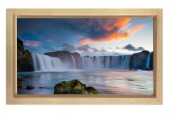 Gökyüzü Ve Şelale Manzarası Tablosu Naturel Ahşap Çerçeve - 50x90