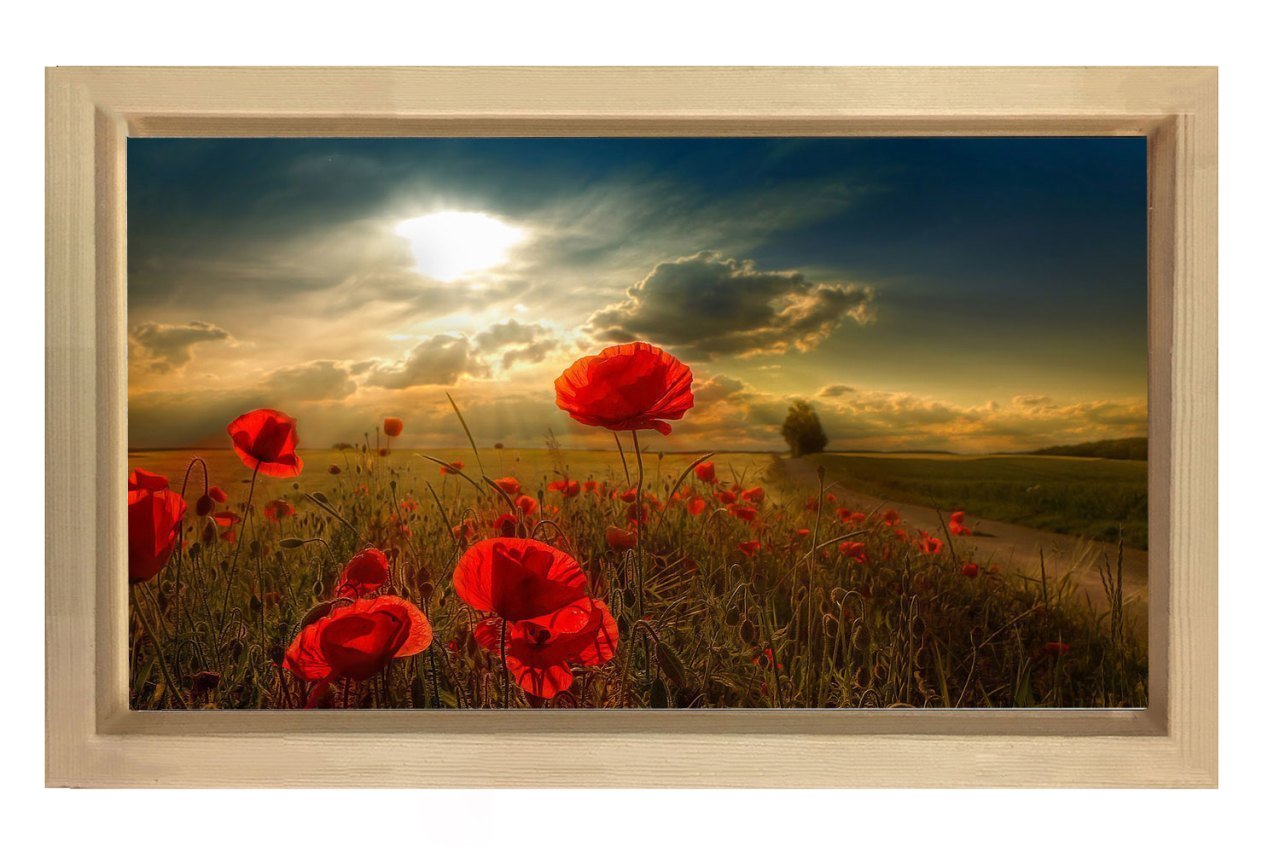 Gelincik ve Gökyüzü Manzara Tablosu Naturel Ahşap Çerçeve - 70x100