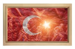 Çanakkale Savaşı Türk Bayrağı Tablosu Naturel Ahşap Çerçeve - 100x200