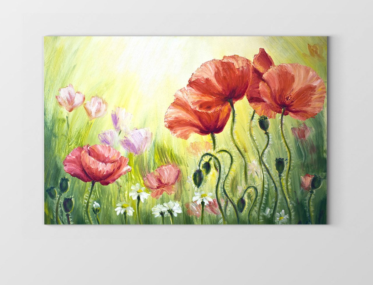 Kırmızı Gül ve Gelincik Çiçekleri Tablosu Çerçevesiz - 40x60
