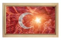 Çanakkale Savaşı Türk Bayrağı Tablosu Naturel Ahşap Çerçeve - 40x60