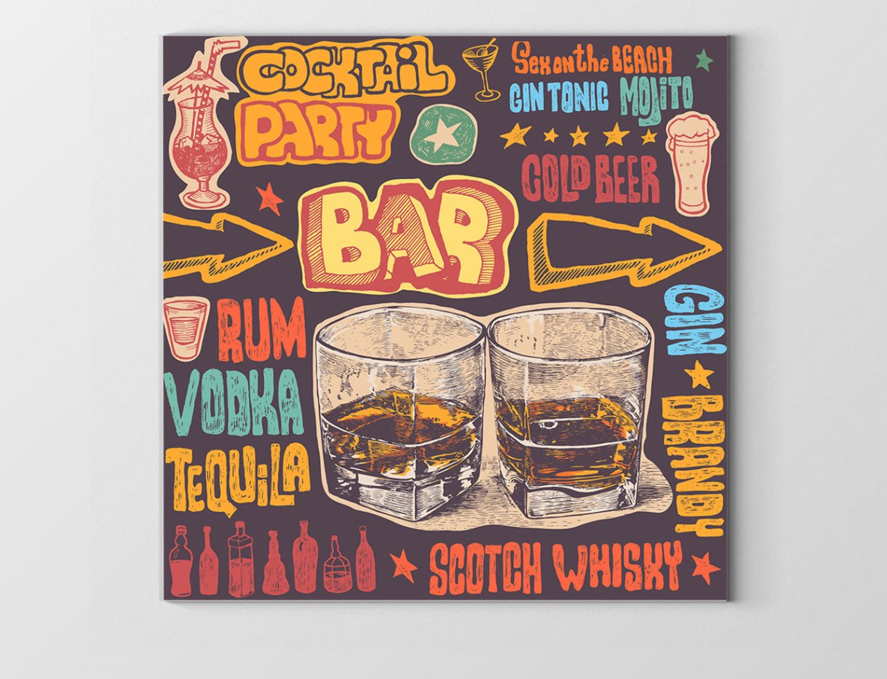 Bar Duvarı Tablosu Çerçevesiz - 70x70