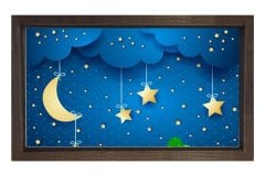 Gece Yıldızları Ve Ay Tablosu Kahverengi Ahşap Çerçeve - 50x90