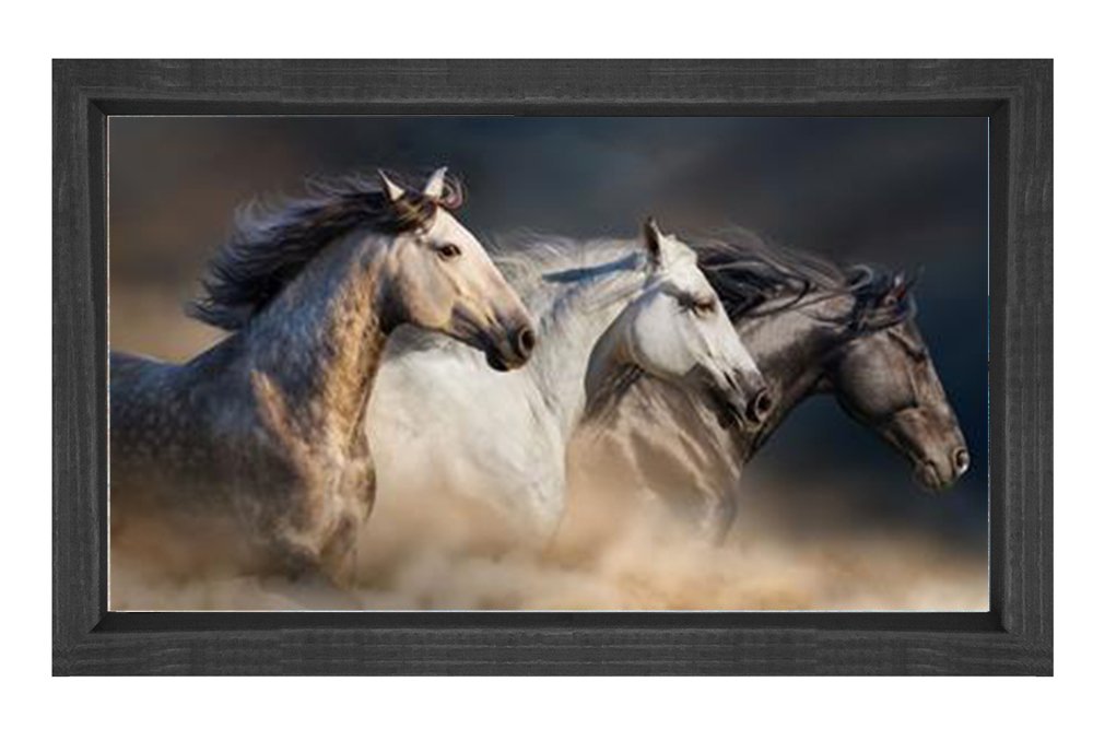 Vahşi Atlar Tablosu Siyah Ahşap Çerçeve - 100x150