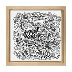 Müzik Karmaşası Boyama Tablo Tablosu Naturel Ahşap Çerçeve - 30x30