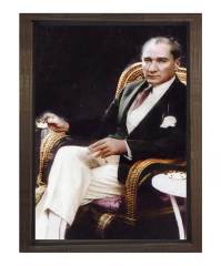 Atatürk Kahve İçerken Tablosu Kahverengi Ahşap - 100x150