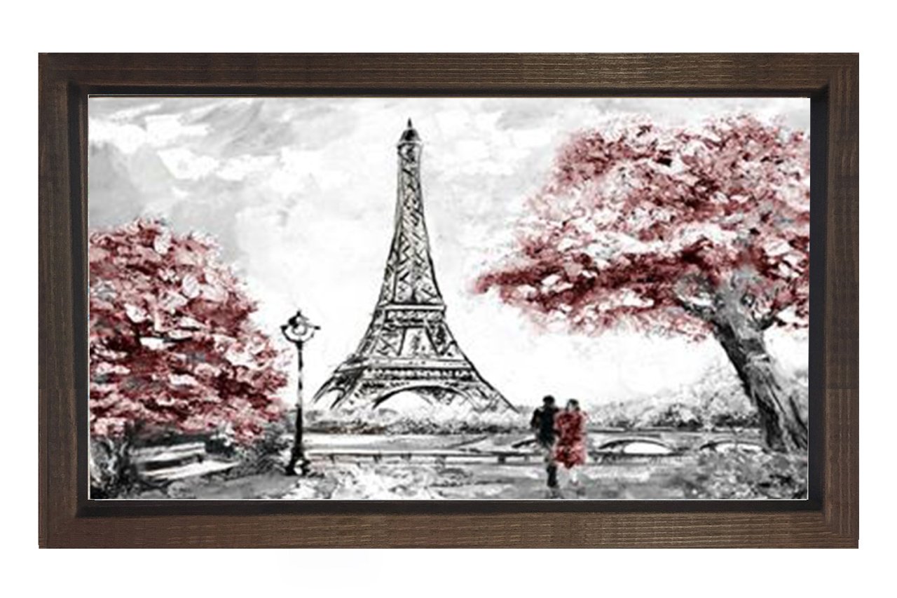 Eiffel  Kulesi Paris Tablosu Kahverengi Ahşap Çerçeve - 100x150