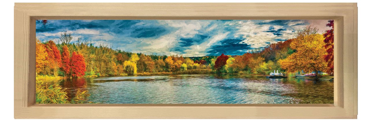 Ağaçlı Göl Tablosu Naturel Ahşap Çerçeve - 90x30