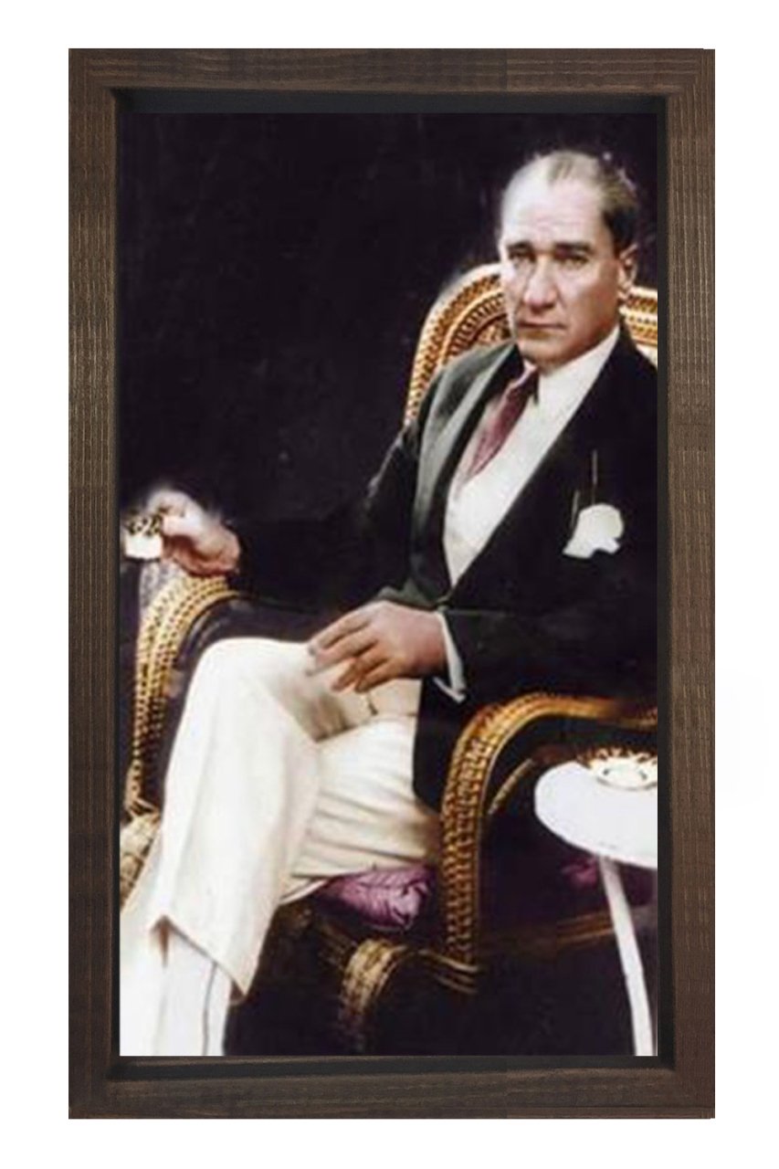 Atatürk Kahve İçerken Tablosu Kahverengi Ahşap - 100x200