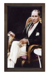 Atatürk Kahve İçerken Tablosu Kahverengi Ahşap - 100x200