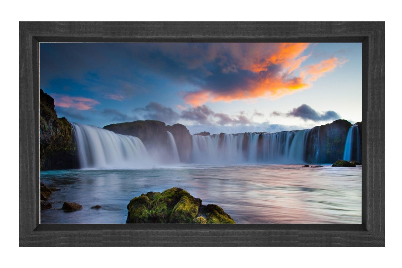 Gökyüzü Ve Şelale Manzarası Tablosu Siyah Ahşap Çerçeve - 50x70