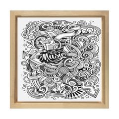 Müzik Karmaşası Boyama Tablo Tablosu Naturel Ahşap Çerçeve - 70x70