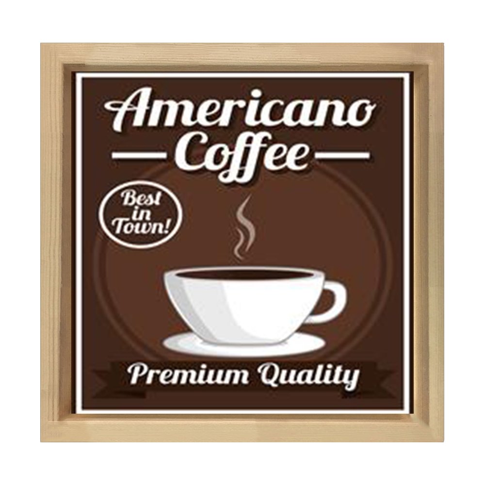 Americano Cafe Reklam Afiş Tablosu Naturel Ahşap Çerçeve - 40x40
