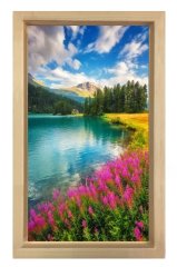 Göl Kıyısı ve Çiçekler Tablosu Naturel Ahşap Çerçeve - 100x150