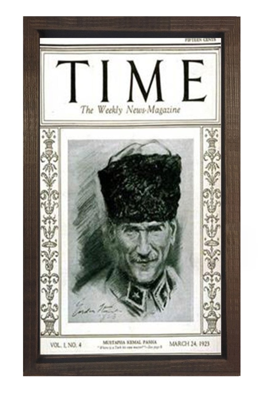 Atatürk Times Kapağı Tablosu Kahverengi Ahşap - 100x150