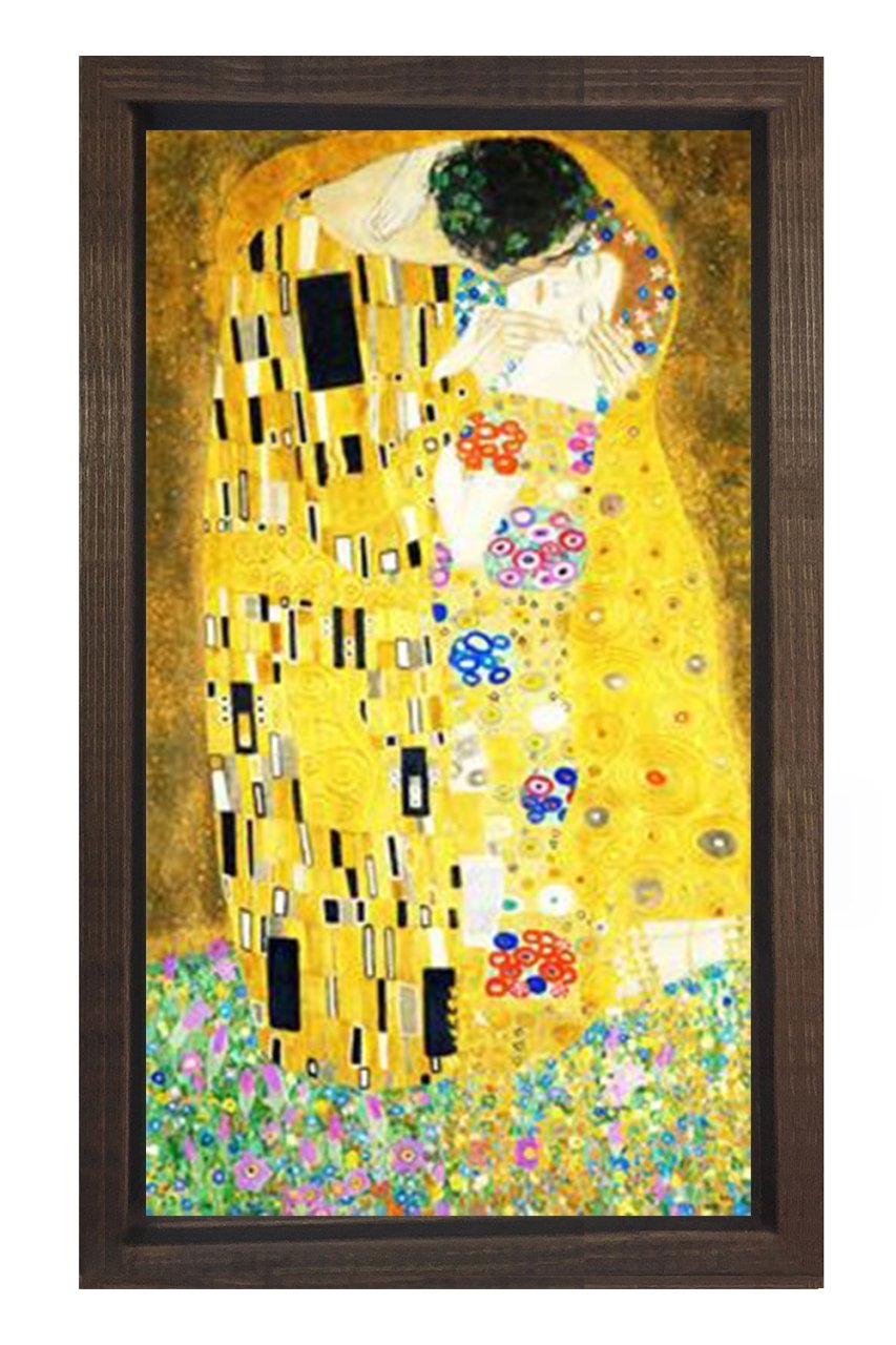 Gustav Klimt Kiss Tablosu Kahverengi Ahşap Çerçeve - 45x30