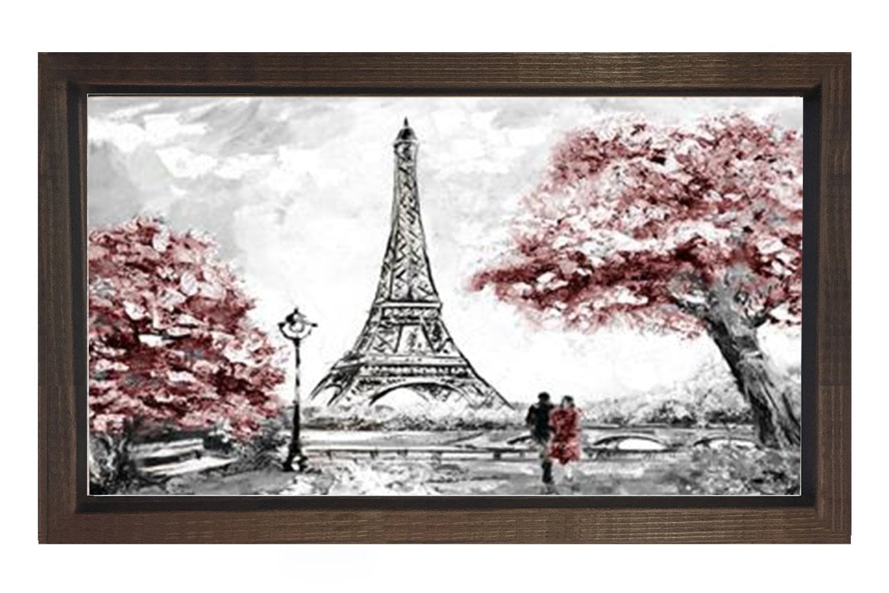 Eiffel  Kulesi Paris Tablosu Kahverengi Ahşap Çerçeve - 45x30
