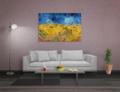 Buğday İle Kargalar Tablosu Siyah Ahşap Çerçeve - 50x90