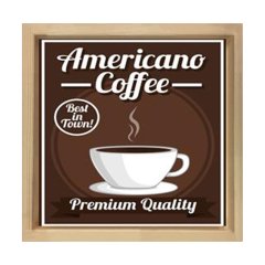 Americano Cafe Reklam Afiş Tablosu Naturel Ahşap Çerçeve - 50x50
