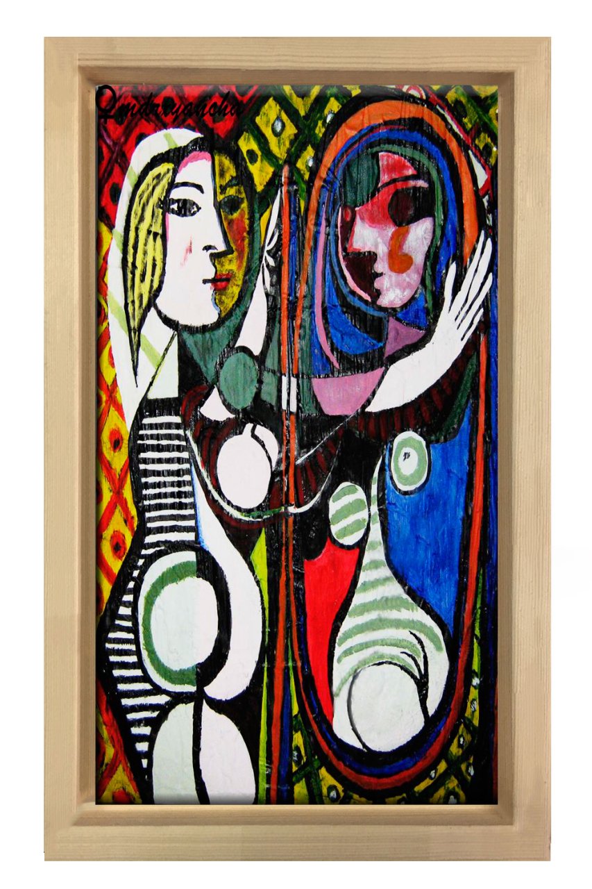 Aynadan Önce Kadın Tablosu Naturel Ahşap Çerçeve - 45x30