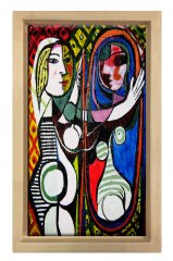 Aynadan Önce Kadın Tablosu Naturel Ahşap Çerçeve - 45x30