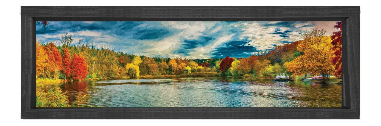 Ağaçlı Göl Tablosu Siyah Ahşap Çerçeve - 200x70