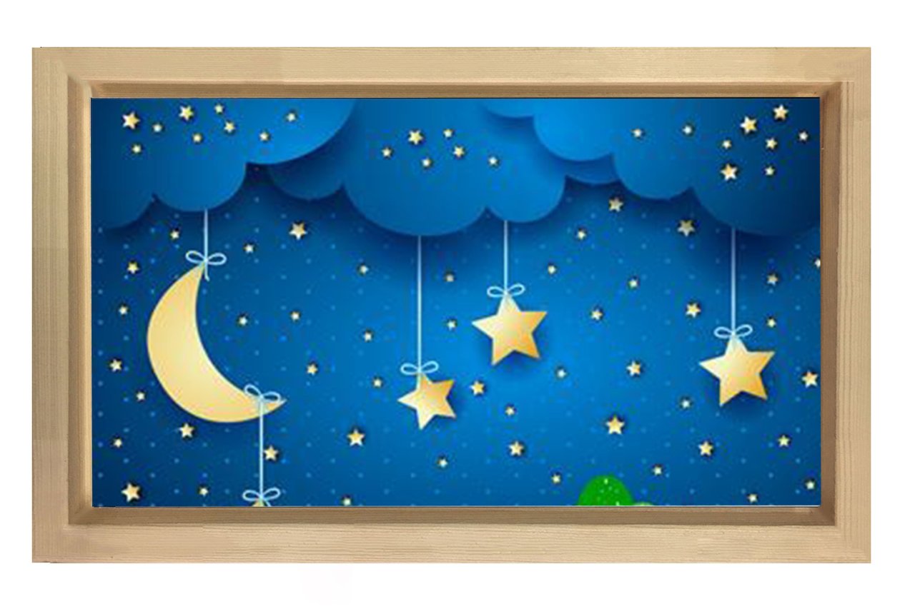Gece Yıldızları Ve Ay Tablosu Naturel Ahşap Çerçeve - 50x90