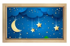 Gece Yıldızları Ve Ay Tablosu Naturel Ahşap Çerçeve - 50x90