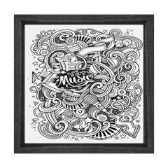 Müzik Karmaşası Boyama Tablo Tablosu Siyah Ahşap Çerçeve - 40x40