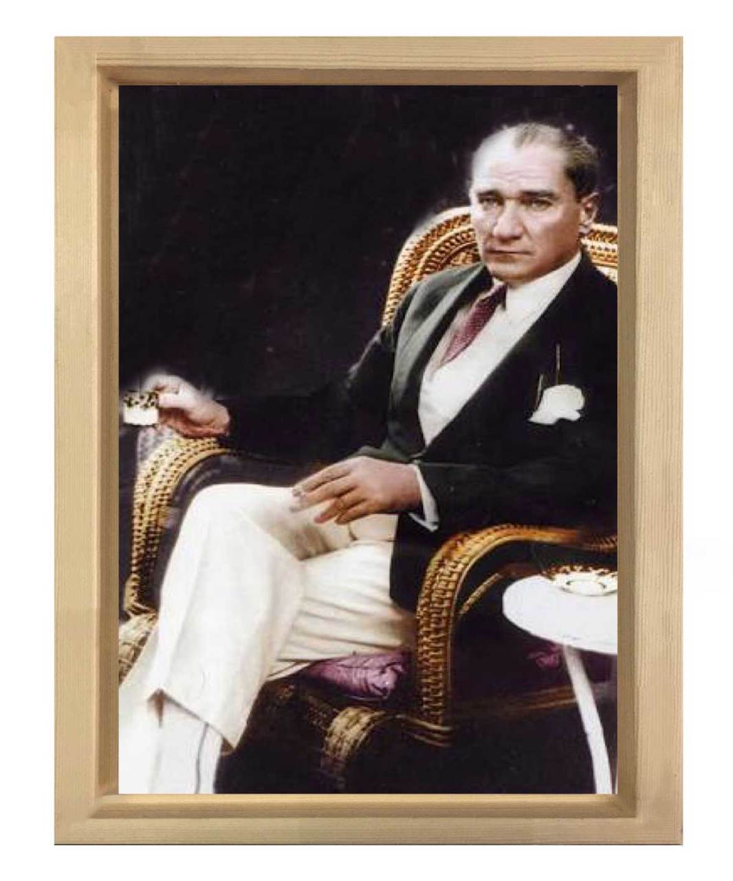 Atatürk Kahve İçerken Tablosu Naturel Ahşap - 100x150