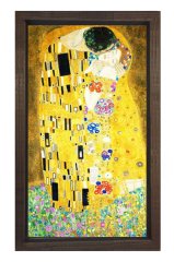 Gustav Klimt Kiss Tablosu Kahverengi Ahşap Çerçeve - 70x100