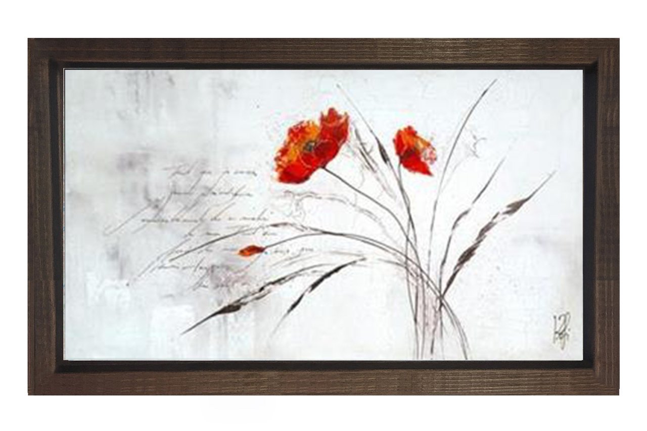 Kırmızı Gelincik ve Beyazlık Tablosu Kahverengi Ahşap Çerçeve - 45x30