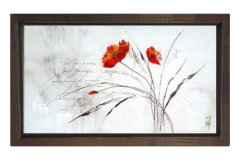Kırmızı Gelincik ve Beyazlık Tablosu Kahverengi Ahşap Çerçeve - 45x30