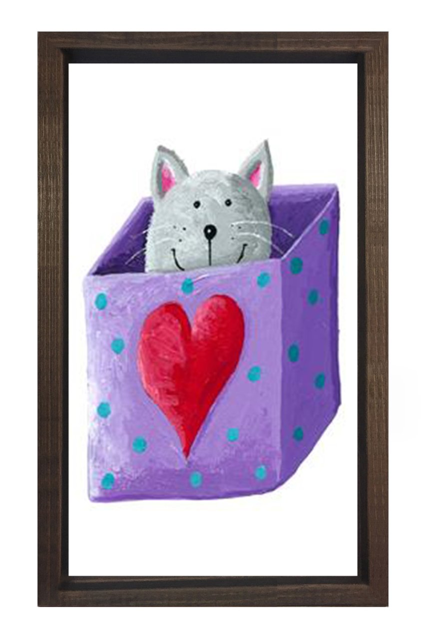Kalpli Kedi Tablosu Kahverengi Ahşap Çerçeve - 50x70