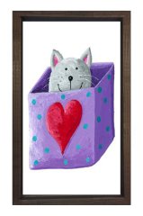 Kalpli Kedi Tablosu Kahverengi Ahşap Çerçeve - 50x70
