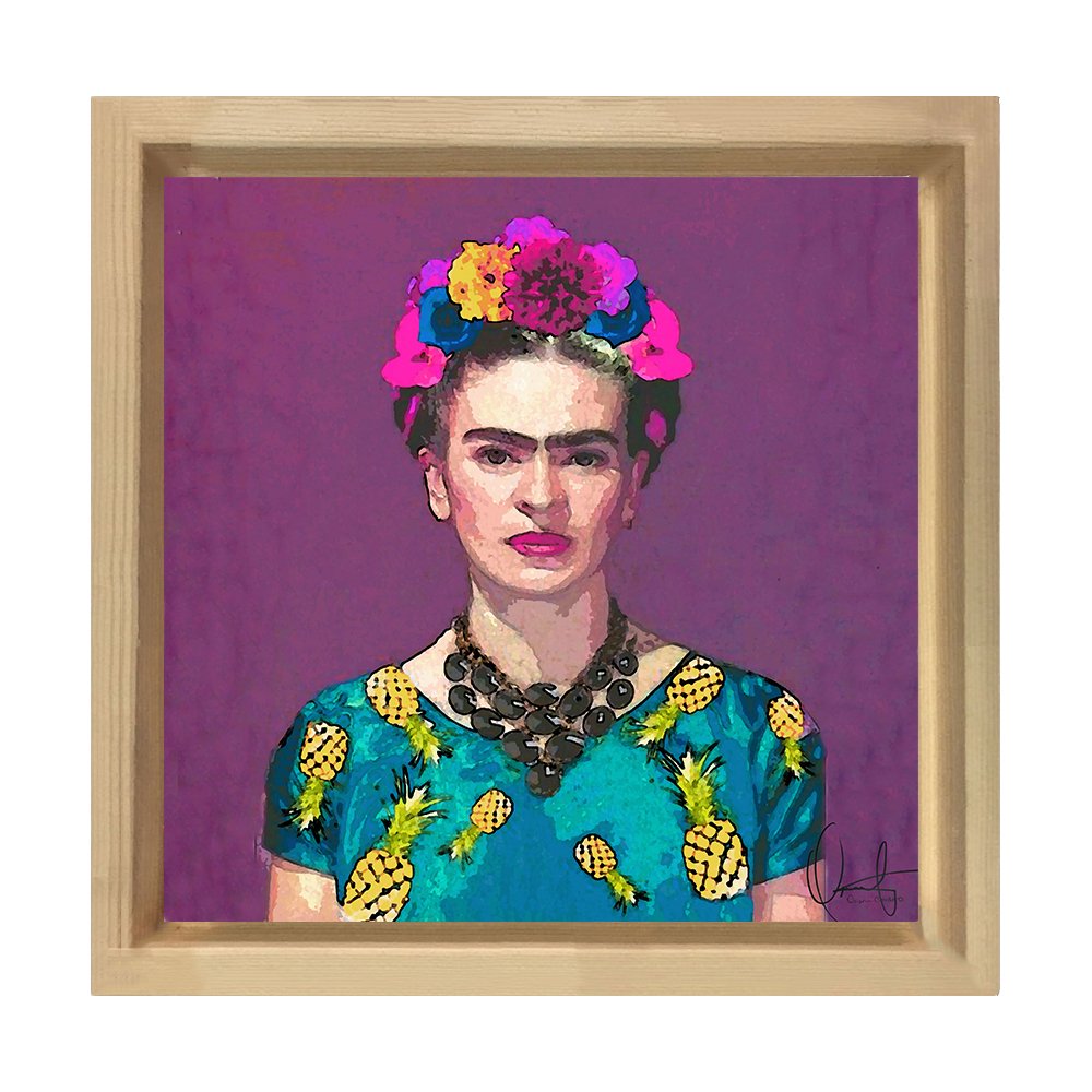 Frida Kahlo Naturel Ahşap Çerçeve - 90x90