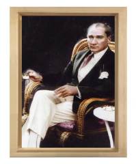 Atatürk Kahve İçerken Tablosu Naturel Ahşap - 100x200